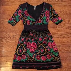 Free People Black Dress with Floral Design